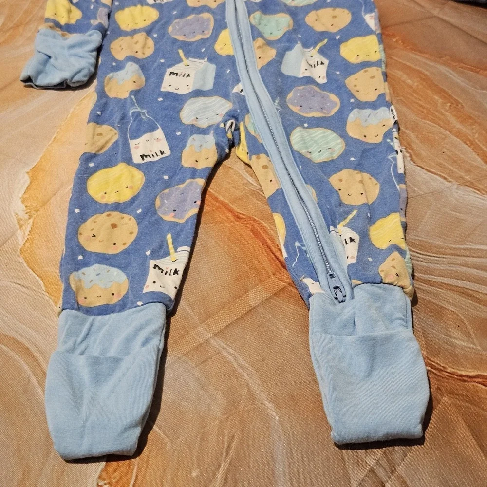 Little Sleepies Milk & Cookies Zippy 0-3M Blue Bamboo Pajamas